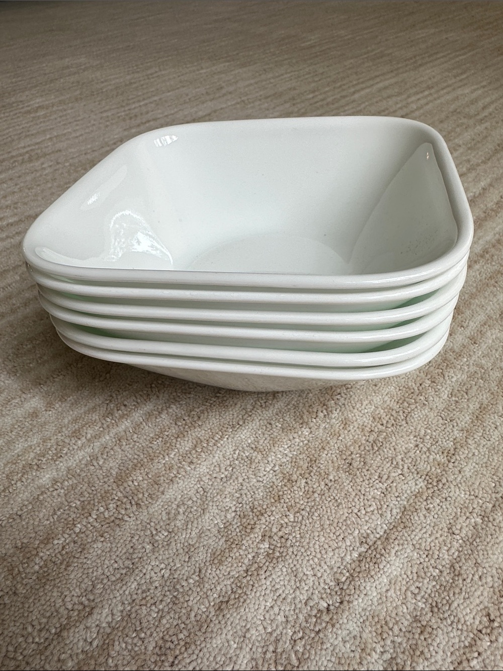 Set of 6 Corelle Pure White, Square Soup Cereal Bowl, 6 1/4 inch